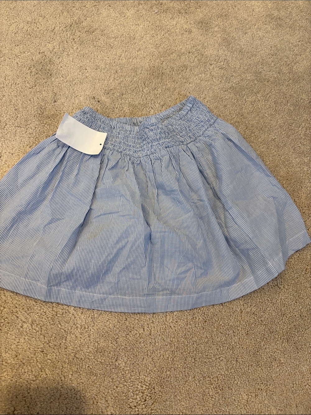 H&M Light Blue Pinstriped Smocked Waist Skater Skirt
